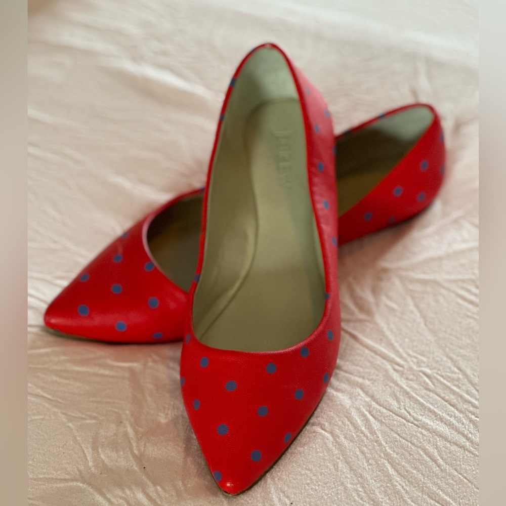 J.Crew red and Blue Polka Dot Flats